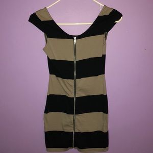 H&M Black and Taupe Striped Dress